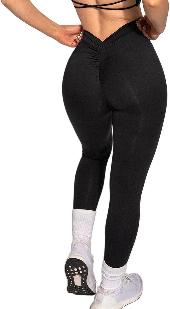 Danysu V Back Scrunch Butt Leggings for Women Soft High Waisted Booty Tights Workout Gym Yoga Pants (Small, Black)