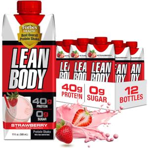 Labrada Lean Body Ready-to-Drink Strawberry Protein Shake, 40g Protein, Whey Blend, 0 Sugar, Gluten Free, 22 Vitamins & Minerals, 17 Ounce (Recyclable Carton & Lid - Pack of 12) LABRADA BBD: 09-11-26