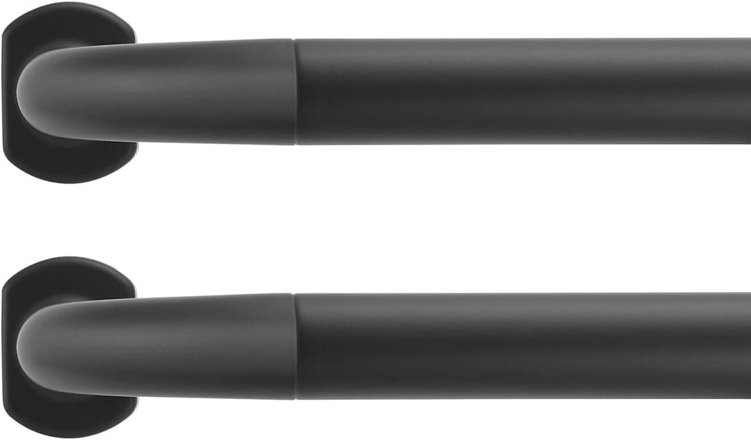 2 Pack 1Inch Diameter Wrap Around Curtain Rods, 48-84Inch Adjustable Length Room Darking Curtain Rods with Aluminum Finials and Brackets, Matte Black