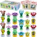 24 Pack Valentine's Day Building Block Gifts for Kids Valentines Succulent Building Blocks Set with Card Classroom Exchange Prize Party Favor Blocks for Boys and Girls