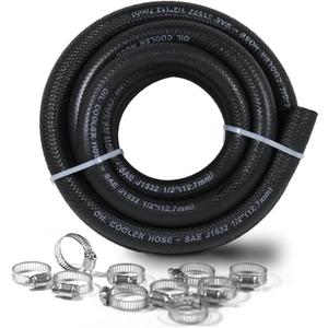 1/2 Transmission Oil Cooler Hose 10FT J1532 Fuel Line Hose 300PSI High Pressure, Includes 10 Clamps for Leak-Free Fit (-40F to 302F) Perfect for Power Steering & Hydraulic Systems