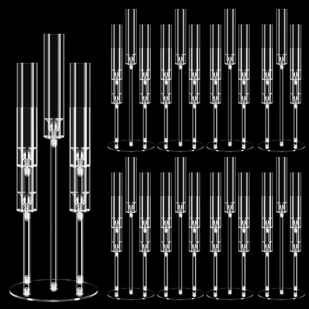 8 Set 5 Arm Acrylic Candelabra Centerpiece, Mjkeomo 27'' Tall Clear Candle Holder for Table, Wedding, Christmas, Fireplace Mantel Decor, Fits 0.82" LED Candles