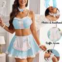 Avidlove Lingerie Set for Women Ruffle French Maid Outfit with Headpiece Halloween Cosplay Lingerie Set 6 Pack Maid Costume (Blue, S)