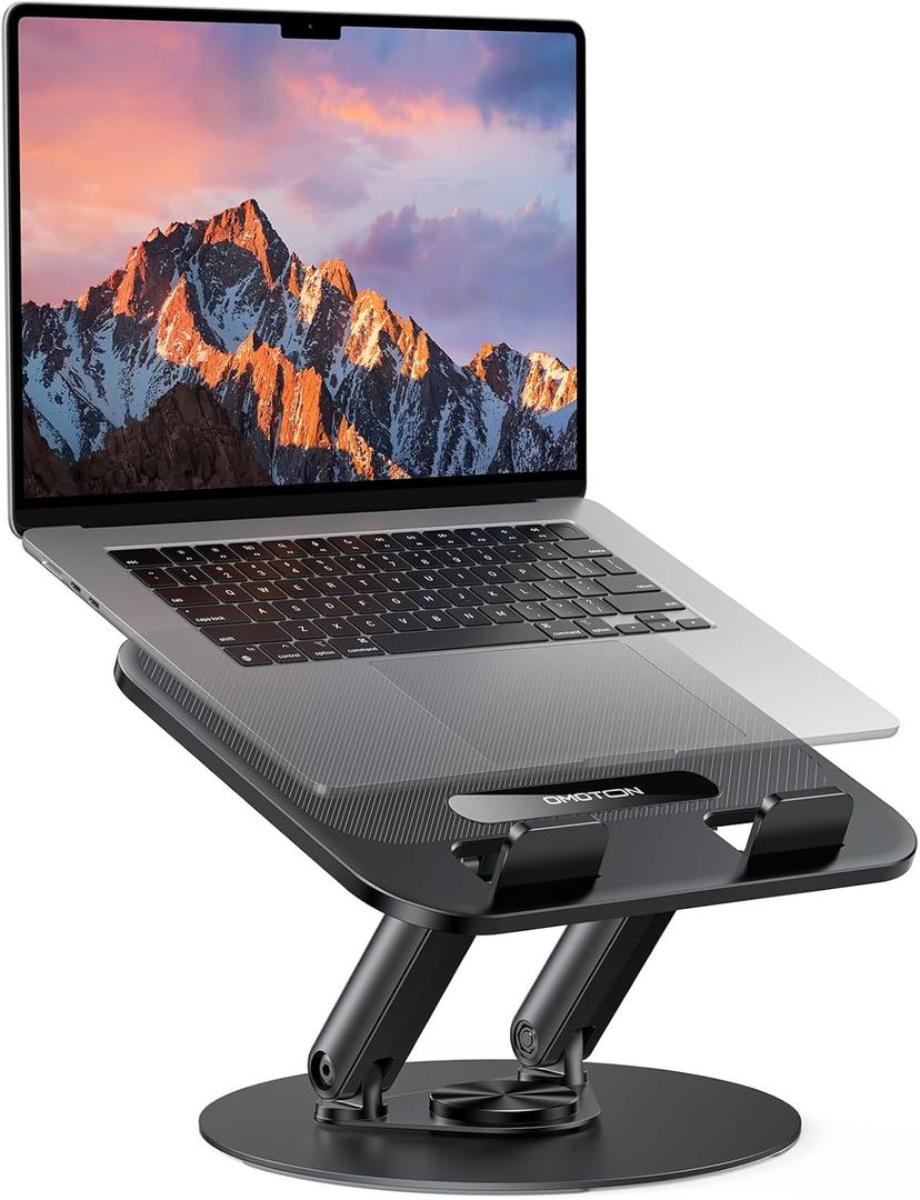 OMOTON Laptop Stand for Desk with 360 Rotating Base, Ergonomic Laptop Riser for Collaborative Work, Easy Storage, Fits MacBook/All Laptops up to 14 inches, Black