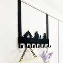 Over The Door Hanger Hooks with 7 Hooks, Black Metal No Drill Over Door Coat Rack for Towels, Coats, Hats, Bags & Robes, Bedroom Bathroom Closet Dorm Entryway Organizer, Fits 1.4–1.7'' Standard Doors
