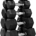 Fitvids 150LB Rubber Encased Hex Dumbbell Weight Set Contoured Handle for Muscle Toning, Strength Building & Full Body Workout