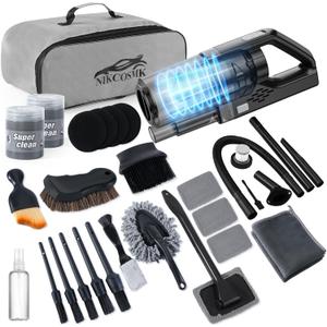NIKCOSMK Car Cleaning Kit, Car Detailing Kit with Car Vacuum 8000PA High Suction, Car Interior Cleaning Supplies with Detailing Brushes, Windshield Cleaner Tool, Car Accessories for Men & Women (Black)
