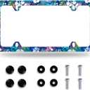 Blue Pink Hibiscus License Plate Frame Colorful Tropical Floral License Plate Frames Stainless Steel Accessories Cars Decor with 4 Holes and Screws Fits Standard US CA Vehicles Size 12.2 x 6 Inches