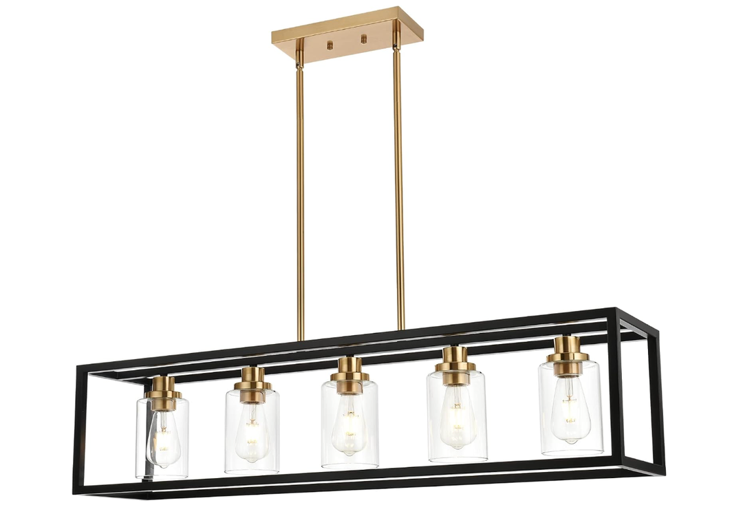 MELUCEE 5-Light Black Chandelier for Dining Room with Clear Glass Shade, 5-Light-Rectangle