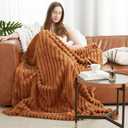Amlie Home Faux Fur Throw Blanket for Couch, Cozy Fuzzy Fluffy Fur Luxurious Soft Striped Plush Gift Blankets for Family Sofa Chair Bedroom, 55"x70", Orange Brown