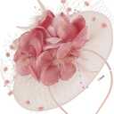 Cizoe Fascinators Hats for Womens 50s Headwear with Veil Flower Cocktail Wedding Tea Party Church Derby Hat (Purple)