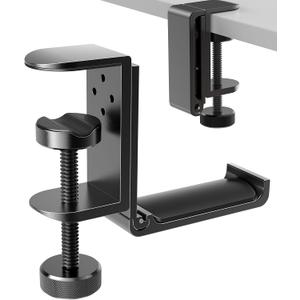 New Foldable Headphone Stand Hanger Holder Aluminum Headset Soundbar Stand Clamp Hook Under Desk Space Save Mount, Universal Fit Gaming Headphones, Black