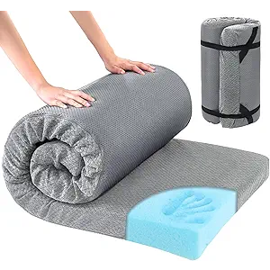 Memory Foam Camping Mattress Pad,Portable Sleeping Pad for Adult,Waterproof Cot Mattress,Roll Up Floor Mattress,Foldable Backpacking Travel Bed for Hiking,Guest Bed, 52x25 Inches, Gray