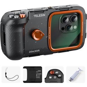 TELESIN Universal Underwater Phone Case for Snorkeling and Diving Waterproof Housing for Photo & Video Handle Grip for iPhone 7-17 Pro/Pro Max/Plus/Mini, Galaxy S10-S26 Ultra/Plus and Most Phones