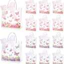 Hosuly 24 Pcs Butterfly Gift Bags with Ribbon, Clear PVC Spring Butterfly Treat Bags with Handles, Reusable Pink Purple Transparent Favor Bag for Wedding, Baby Shower, Birthday, Theme Party