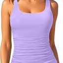 Aqua Eve Tankini Tops for Women Swimwear Top Only Tummy Control Bathing Suit Top No Bottom (Large, Blue Stripe)