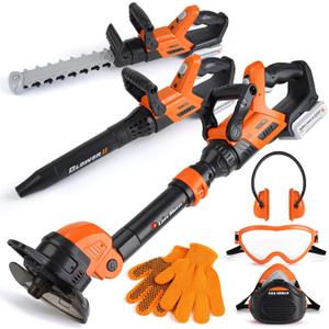 3-in-1 Kids Yard Tools - Kids Weed Wacker Toy, Kids Leaf Blower & Chainsaw, Kids Garden Tools with Safety Equipment, Realistic Lights & Sounds, Pretend Play Outdoor & Indoor Toys