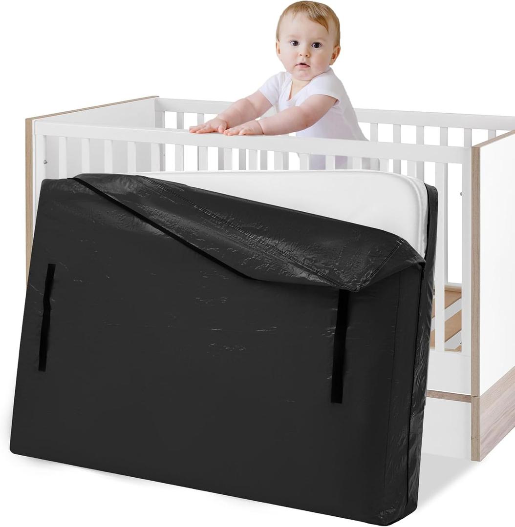 Mattress Bags for Moving, BETU Mattress Protector Waterproof Mattress Cover Crib Size Storage Bags with 8 Heavy-Duty Handles and Zipper for Bed Extra Thick Large Reusable (52"x28"x6.5" Black)