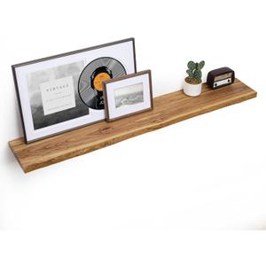 Fun Memories 55 Inch Wood Floating Shelves, Live Edge 9.3" Deep Large Wall Shelves for Storage, Wall-Mounted Display Shelves with Invisible Heavy-Duty Metal Bracket for Living Room Bedroom, Natural (Live Edge, 55"W x 9.3"D, Usa-sourced Elm Wood Natural Finish)