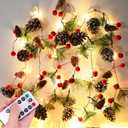 Remote Garland with Timer Christmas Garland Lights 6.56FT 20LED Battery Operated Garlands with Red Berry and Bells Xmas Tree Garland Berry Lights for Home Windows Fireplace Stairs Decorations