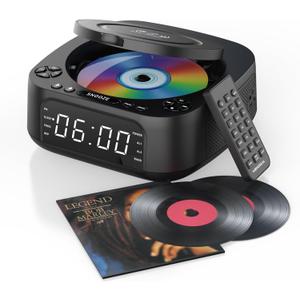 CD Player Portable, MONODEAL CD Players for Home, Desktop Portable CD Player with Bluetooth Speakers, Wireless Charging, Alarm Clock, Sleep Timer, Supports CD/Bluetooth/FM Radio/USB Drive/AUX, Remote Control (Black)