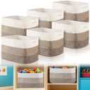 Geetery 6 Pack Storage Baskets for Organizing 14.8'' x 9.8'' x 8.9'' Woven Basket for Storage Cotton Rope Organizer Bins with Handle for Gifting Nursery Classroom Playroom(Dark Brown)