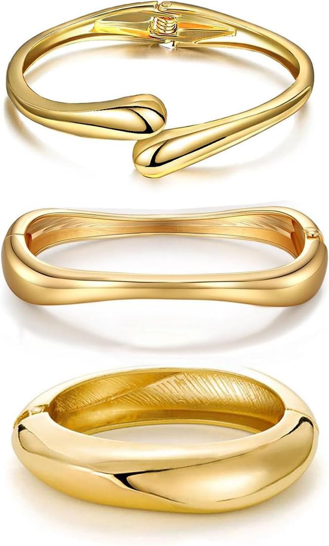 MTINEAPS 3 PCS Gold Bangle Bracelets Set for Women Teens Trendy Chunky Adjustable Twist Cuff Bracelet Jewelry Gifts