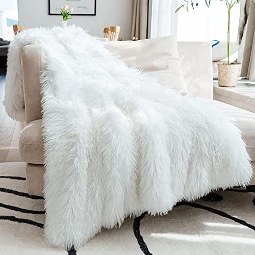 JONIYEAR Extra 2.8" Long Hair Fluffy Faux Fur Throw Blanket 50" x 60", Luxury Soft Decorative Fuzzy Furry Blankets for Couch, Cozy Plush Shaggy Blankets for Sofa Bed,Cute Lovely Blanket for Pet, White