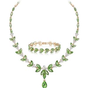 EVER FAITH Women's Jewellery Sets Austrian Crystal Leaf Elegant Marquise Set of Necklace and Tennis Bracelet for Wedding
