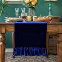Velvet Table Runner Soft Decorative Luxurious Solid 72 Inches Long Tablecloth with Retro Ruffle Flounces Table Runner Dresser Scarves for Kitchen Dining Room Coffee Table Sapphire Blue, 14x72 Inch