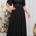 Talisea Plus Size Formal Dresses - V Neck Flutter Sleeves Evening Gowns Bridesmaid Wedding Guest Chiffon Long Maxi Dress (14W, Black)