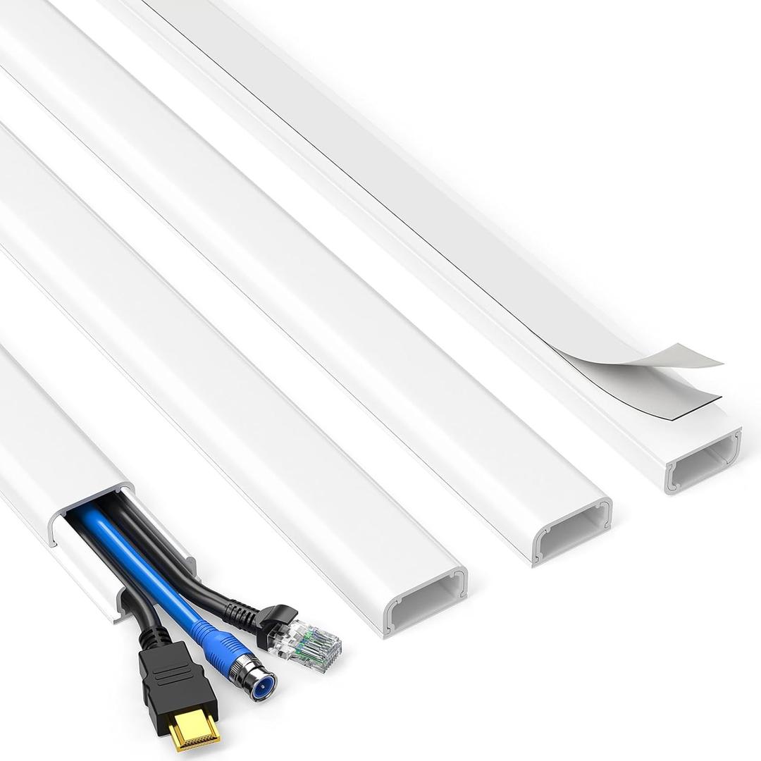 Delamu TV Cord Hider, Cord Covers for 2-3 Wires on Wall, Paintable Cable Hider Wire Covers for Cords, Easier Setup Wire Hiders for TV on Wall, Cable Cover Management to Hide Wires,  56.7in L x 0.94in W x 0.47in H, White
