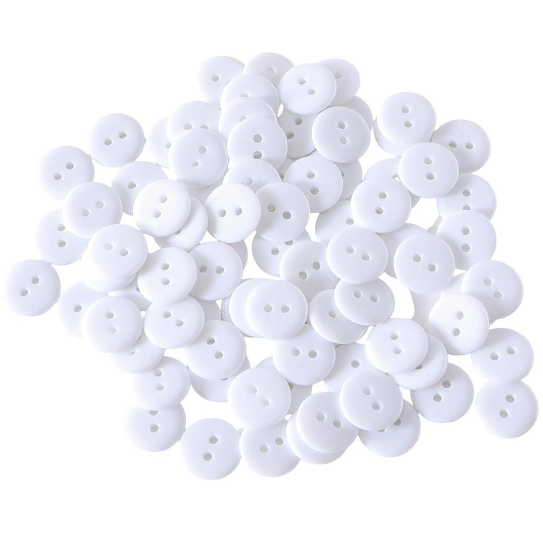 5 x Colorful Sewing Buttons, 15mm Round, 2-Hole, 200 Pack, Mixed Colors Flatback Button (White-200pcs)