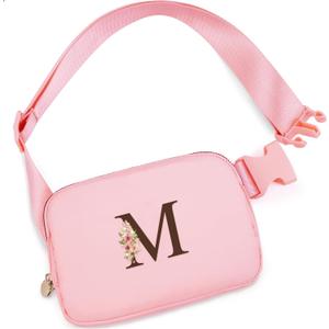 Dance Recital Gifts for Girls 8-12,Dance Bag for Girls Teen Kids - Belt Bag Crossbody Bags for Girls Women,Small Waist Packs Kids Fanny Pack,Initial Flower M,Peach Bag