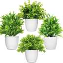 LELEE Artificial Potted Plants Mini Fake Plants in Pots, 4 Pack Medium Eucalyptus Potted Faux Decorative Grass Plant with White Plastic Pot for Home Decor, Indoor, Office, Desk, Table Decoration
