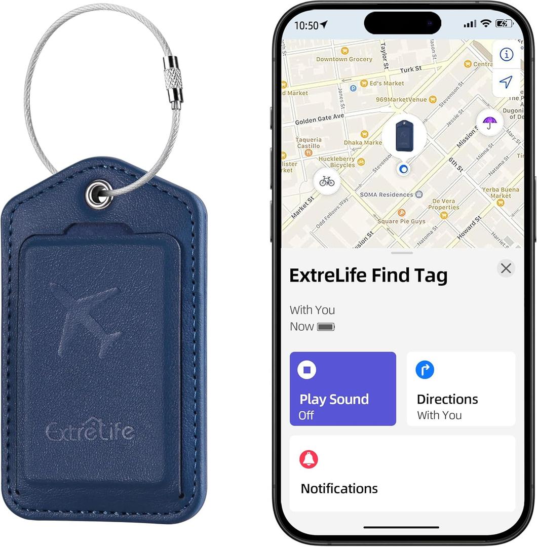 Luggage Tags, Works with Apple Find My, Leather Luggage Tag for Suitcases, Travel Tags, Bag Tag for Backpacks, Suitcase Tag with Privacy Flap, Anti-Lost Luggage Tracker, Travel Essentials, Navy Blue