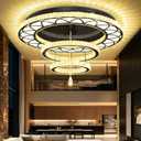 Flashing God Large 48in Crystal Ring Chandelier Modern Black Crystal Chandeliers LED Dimmable Flush Mount Chandelier Crystal Ceiling Light for Living Room Bedroom Foyer