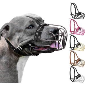 BRONZEDOG Pitbull Dog Muzzle Metal Mask Amstaff Wire Basket Pit Bull Adjustable Leather Straps for Large Dogs (Graphite Metal)