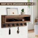 Key and Mail Holder Wall Mount, Key Hanger with Long Storage Box and 6 Hooks for Coat, Dog Leash, Home Decor Rack, House Accessories, Entry Way Organizer (Brown)