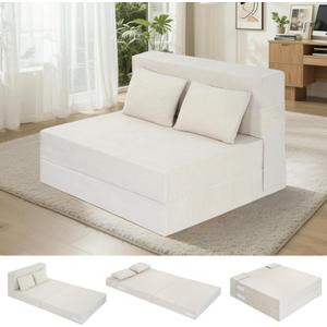 Fvkind Folding Sofa Bed, 4 in 1 Convertible Sleeper Sofa Bed Chair with Pillow, Twin Memory Foam Loveseat Futon Sleeper Chair, Foldable Futon Couch for Living Room, Bedroom, Guest Room, Beige