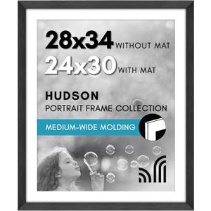 Americanflat 28x34 Poster Frame with Polished Plexiglass - Use as 24x30 Frame with Mat or Display 28x34 Photo Without Mat - Hudson Collection - Wide Picture Frames for Wall Display - Black