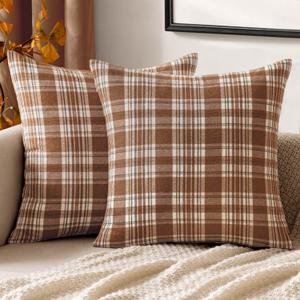MIULEE Fall Throw Pillow Covers Pack of 2 Classic Farmhouse Buffalo Check Plaids Linen Soft Solid Orange and White Decorative Outdoor Cushion Case for Sofa Bedroom 16 x 16 Inch 40 x 40 cm