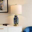 Oneach 22" Glass Table Lamps Set of 2, Blue Modern Bedside Lamp with LED Night Light for Living Room, Nightstand Lamp with USB Ports for Bedrooms, Study Room, End Table(2 Bulbs Included)