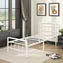 White Size Twin Bed Frame with Headboard and Footboard, 16 Inch No Box Spring Needed Heavy Duty Classic Metal Platform Victorian Style Iron-Art Mattress Foundation