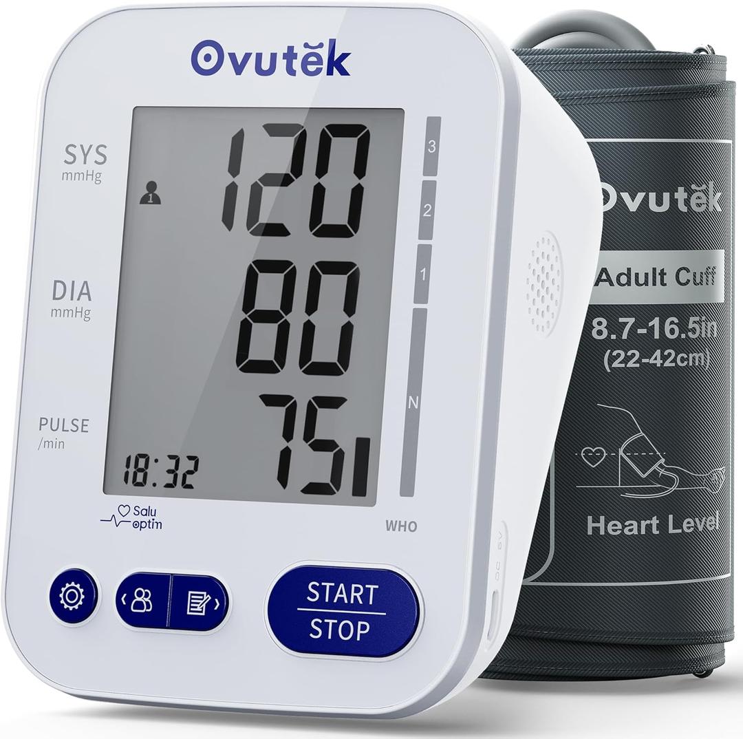 Ovutek Blood Pressure Monitors for Home Use: Large BP Cuff with 240 Memories for 2 Users, Upper Arm Blood Pressure Machine, Accurate BP Monitor with Batteries Type-C Cable (White)