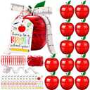 Briwooody 12 Sets Back to School Gifts Plastic Apple Container for Students, First Day of School Large Apple Shaped Candy Jars Boxes, Classroom Welcome Party Favor Treat Box Bulk (Red)