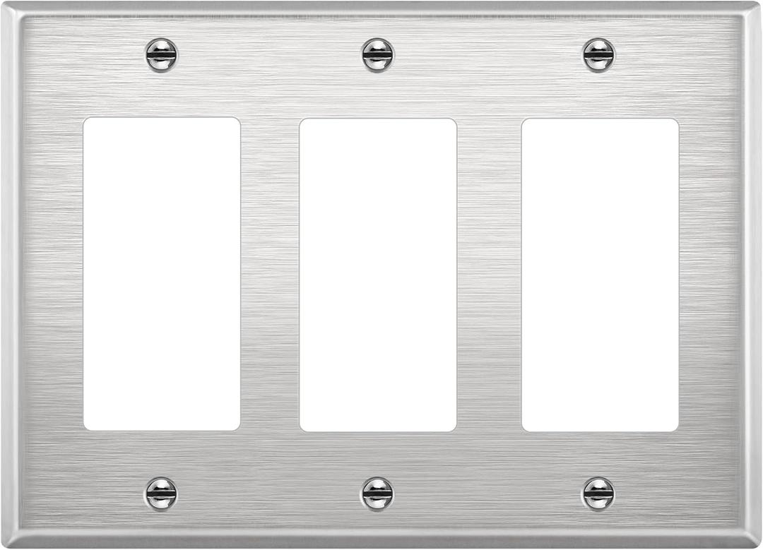 ENERLITES Decorator Switch or Outlet Metal Wall Plate, Corrosion Resistant, Size 3-Gang 4.50" x 6.38", UL Listed, 7733, 430 Stainless Steel, Silver