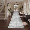 3x12 Runner Rug for Hallway, Non-Slip Long Bathroom Rugs Runner for Kitchen, Bedroom, Soft Vintage Abstract Washable Rug for Entryway, Thin Floor Mat for Dining Room(3'x12', Grey/Ivory)
