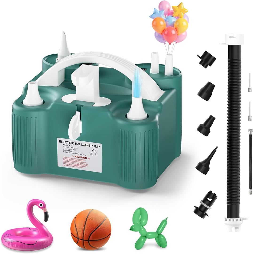 4-in-1 Balloon Pump Electric Balloon Pump Sports Balls Pump for All Balloons Latex Foil 260q Mylar Balloon, Air Cushion Pool Float Yoga Ball Inflator Balloon Machine (Green)