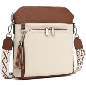FALAN MULE Crossbody Bags for Women Trendy Soft Leather Hobo Purses Shoulder Handbags With Tassel (White Brown)